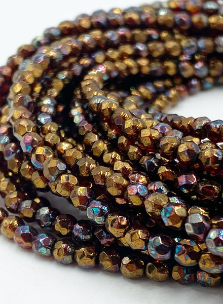 Fire-Polish 3mm : Luster - Opaque Gold/Smoky Topaz - Capital City Beads