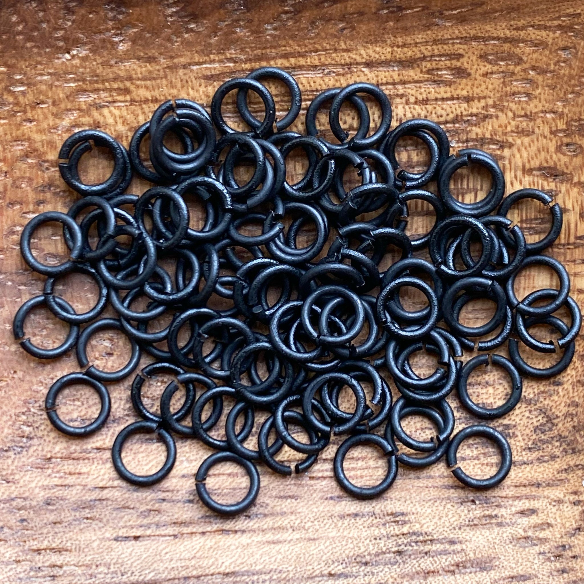 1/4 Inch Black Jump Rings, 100 Black Jump Rings, Gloss Black Jump Rings 