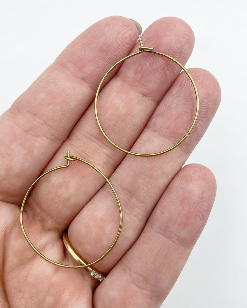 Antique Brass 30mm Hoop Earwire. 21g Brass Nickel-Free- 6 pr.