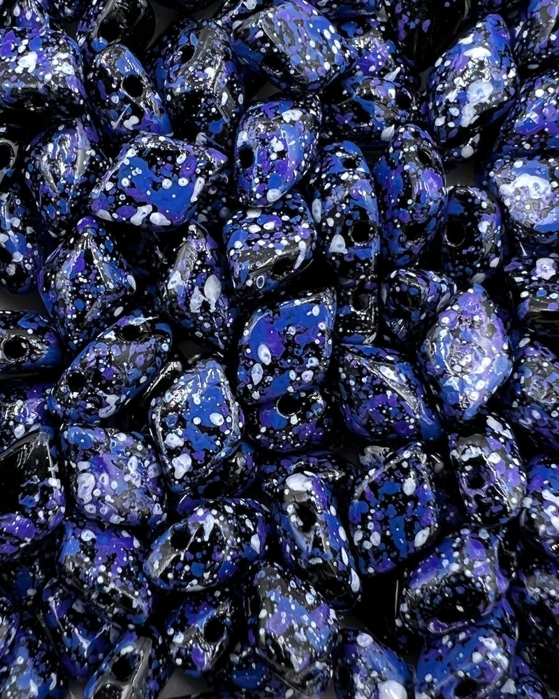 Two Hole Gemduo 8x5mm- Jet Indigo Confetti