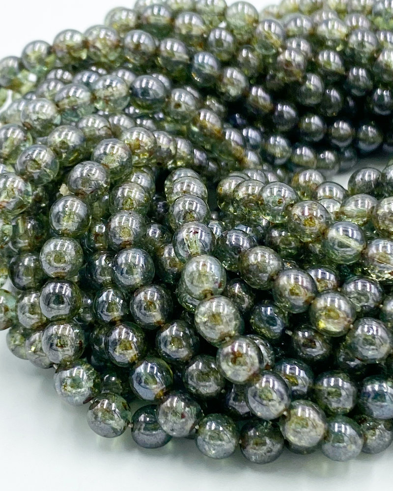 6mm Round Druk: Emerald Glow Crackle