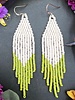 Jewelry Matte Color Block Beaded Fringe Earrings- Cream/Olive