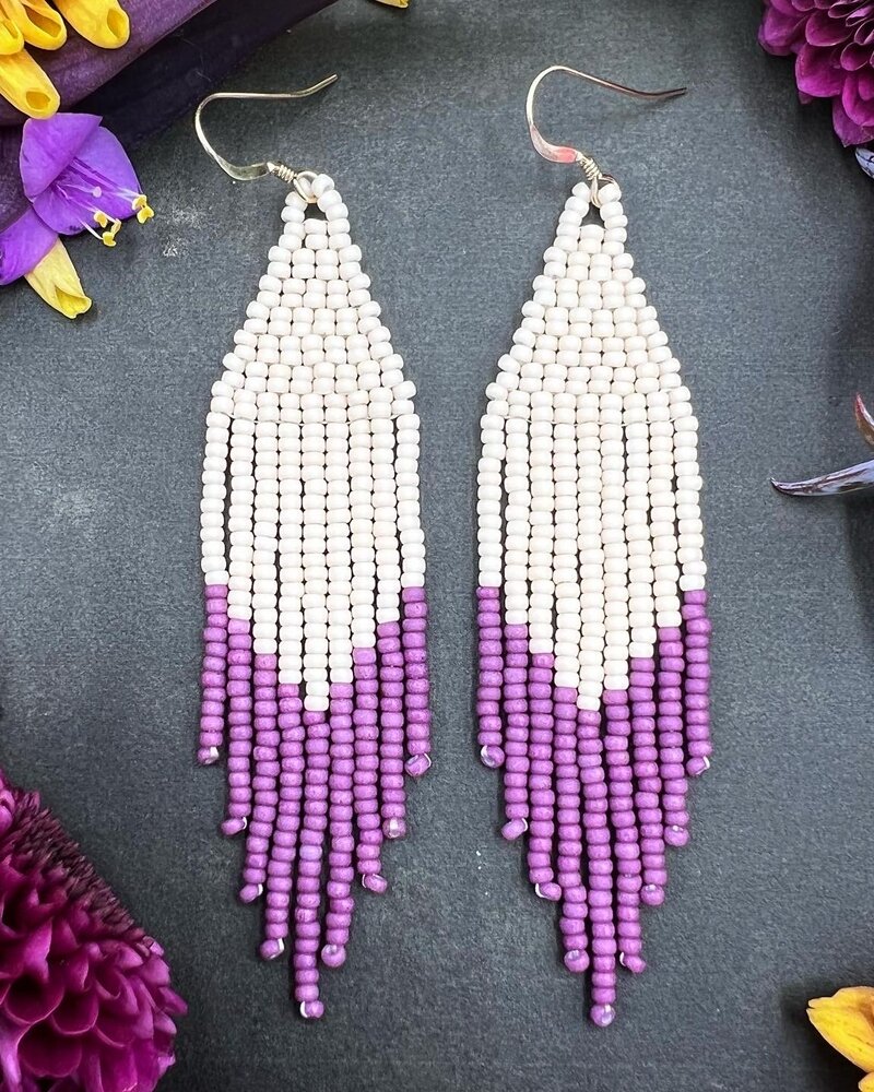 Jewelry Matte Color Block Beaded Fringe Earrings- Cream/Wine