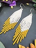 Jewelry Matte Color Block Beaded Fringe Earrings- Cream/Mustard