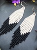 Jewelry Matte Color Block Beaded Fringe Earrings- Cream/Black