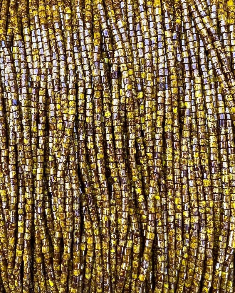 Size 11/0 2-Cut Hex Seed Beads- #1080 Yellow Travertine