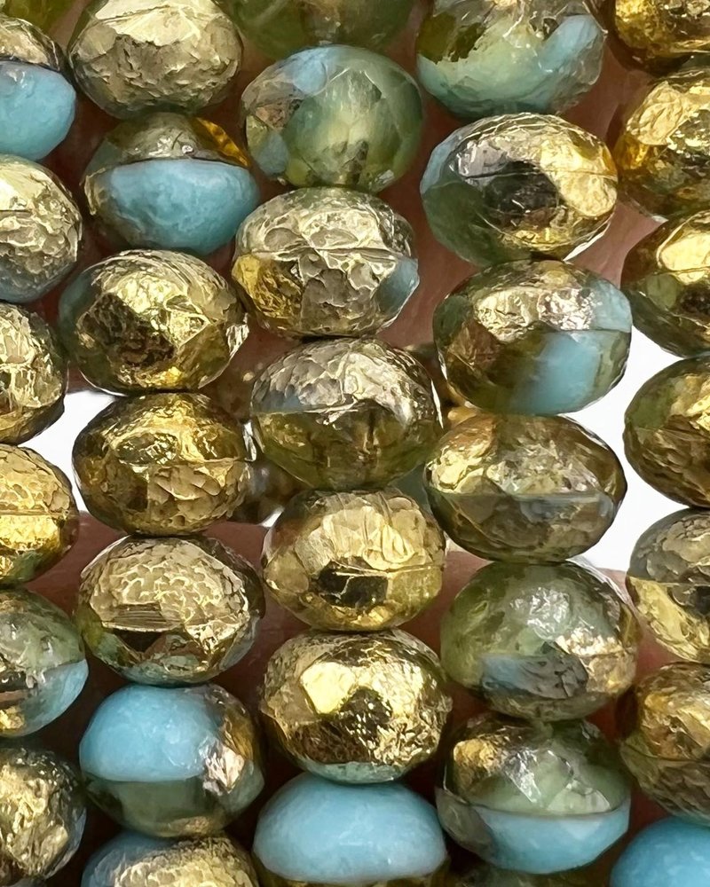5x7mm Rondelle: Sky Blue Pale Yellow Etched  Gold