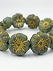 12mm Hibiscus Flower-  Sea Green Etched Gold