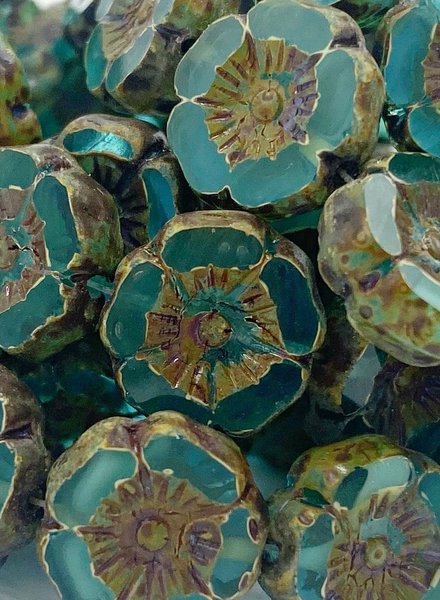 12mm Hibiscus Flower- Sea Green Mint Picasso