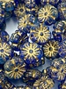 9mm Hibiscus Flower- Sapphire Sky Blue Etched Gold