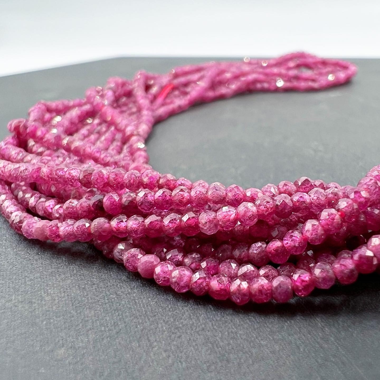 Beaded Faceted Ruby Necklace with Gold Beads
