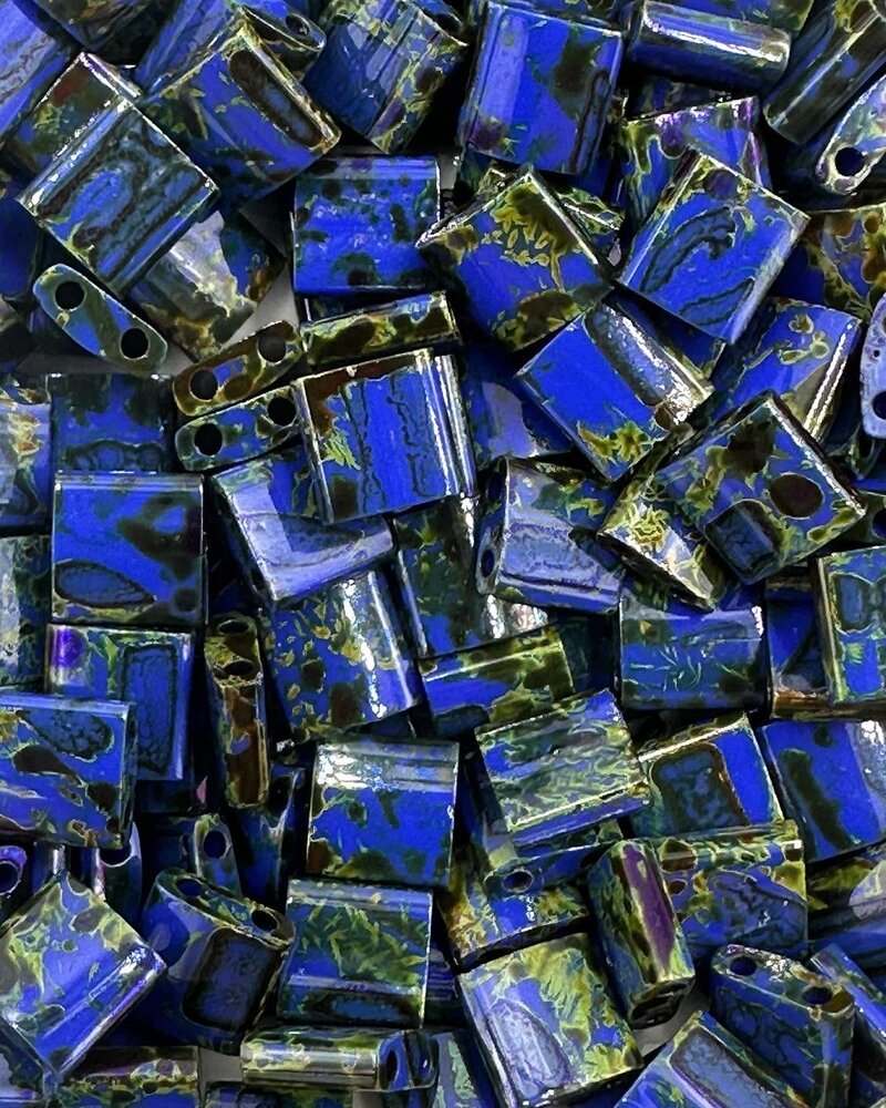 Tila 2 Hole (5mm): Opaque Cobalt Picasso- 10 Grams