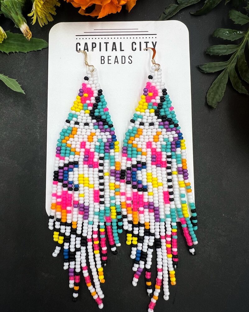 Jewelry Beaded Fringe Earrings-  Abstract Art