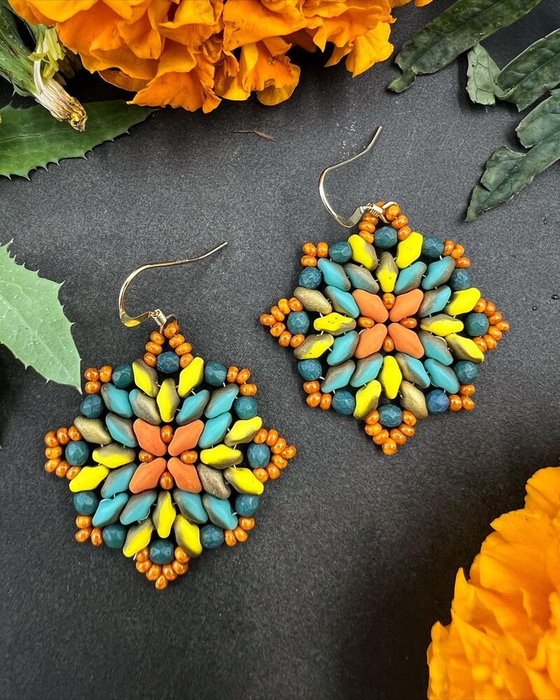 Jewelry Mandala Earrings- Mustard Teal