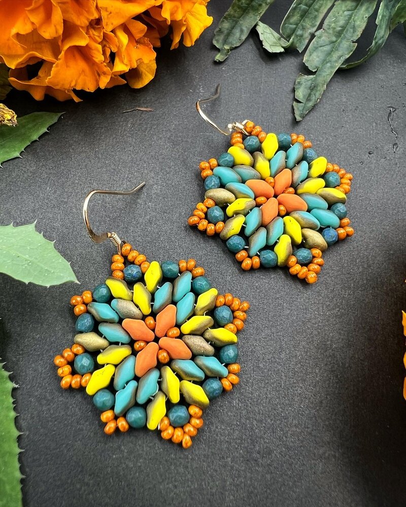 Jewelry Mandala Earrings- Mustard Teal