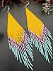 Jewelry Large Beaded Fringe Earrings- Yellow Ocean Mist