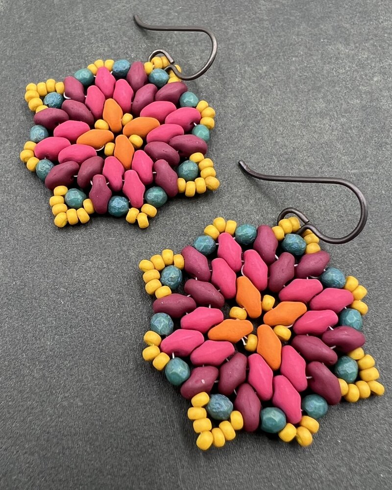 Jewelry Mandala Earrings- Maroon Mustard