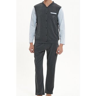 Ven Dave Ven Dave Button Down Knit Pajamas - Grey - V11 -