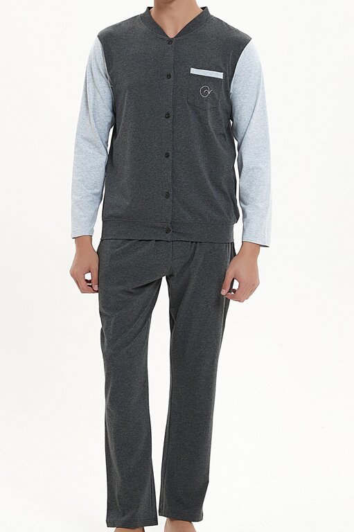 Ven Dave Ven Dave Button Down Knit Pajamas - Grey - V11 -