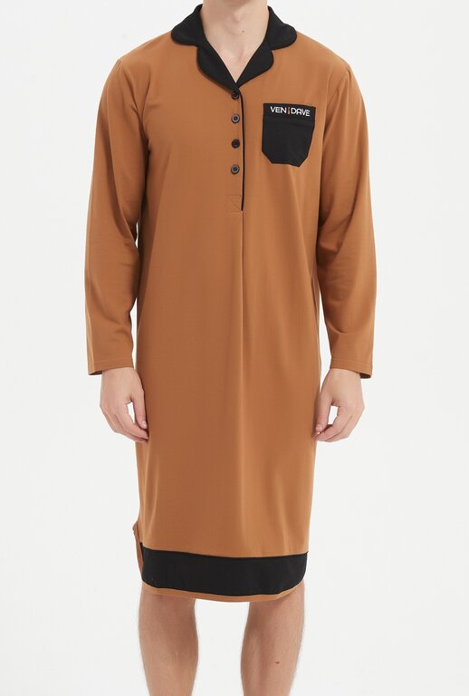 Ven Dave Ven Dave Mens Knit Nightshirt - Brown & Black - G09 -
