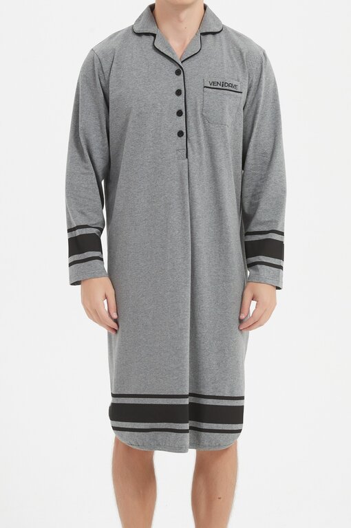 Ven Dave Ven Dave Mens Knit Nightshirt - Grey & Black - G07 -