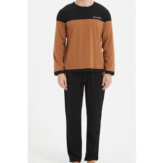 Ven Dave Ven Dave Mens V-Neck Mens Knit Pajamas - Brown & Black - V14 -