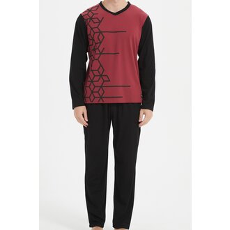 Ven Dave Ven Dave Mens V-Neck Mens Knit Pajamas - Maroon & Black - V12 -