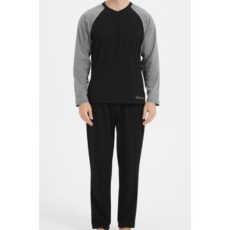 Ven Dave Ven Dave V-Neck Knit Pajamas - Black & Grey - V06 -