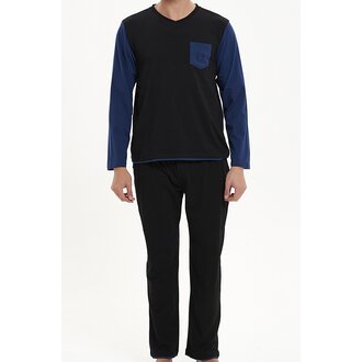 Ven Dave Ven Dave V-Neck Knit Pajamas - Black & Navy - V07 -