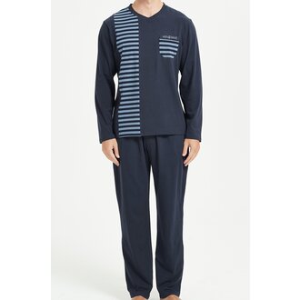Ven Dave Ven Dave Mens V-Neck Mens Knit Pajamas - Navy & Blue- V13 -