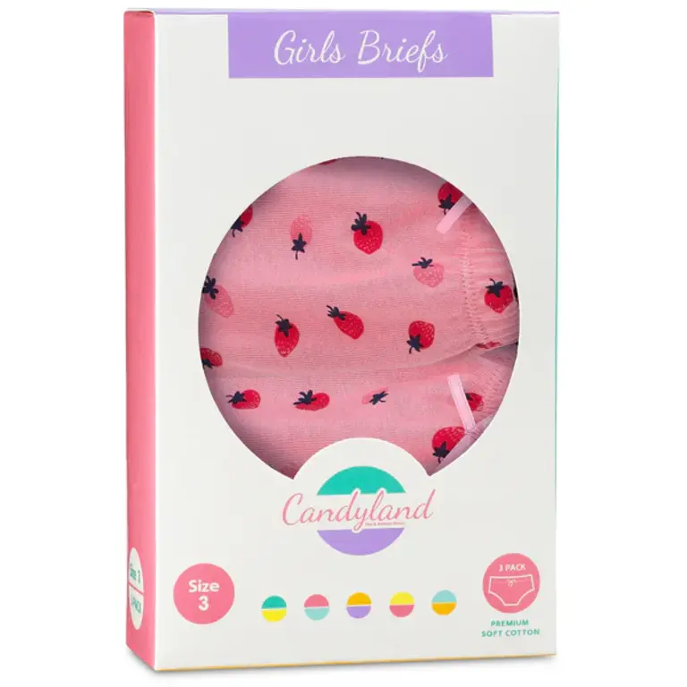 Candyland Candyland Girls Briefs - Strawberry Design -3 Pack -