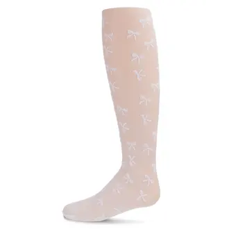 MeMoi Memoi Girls Tights - Flocked Sheer Bouncing Bow Design - MKF-4035 -