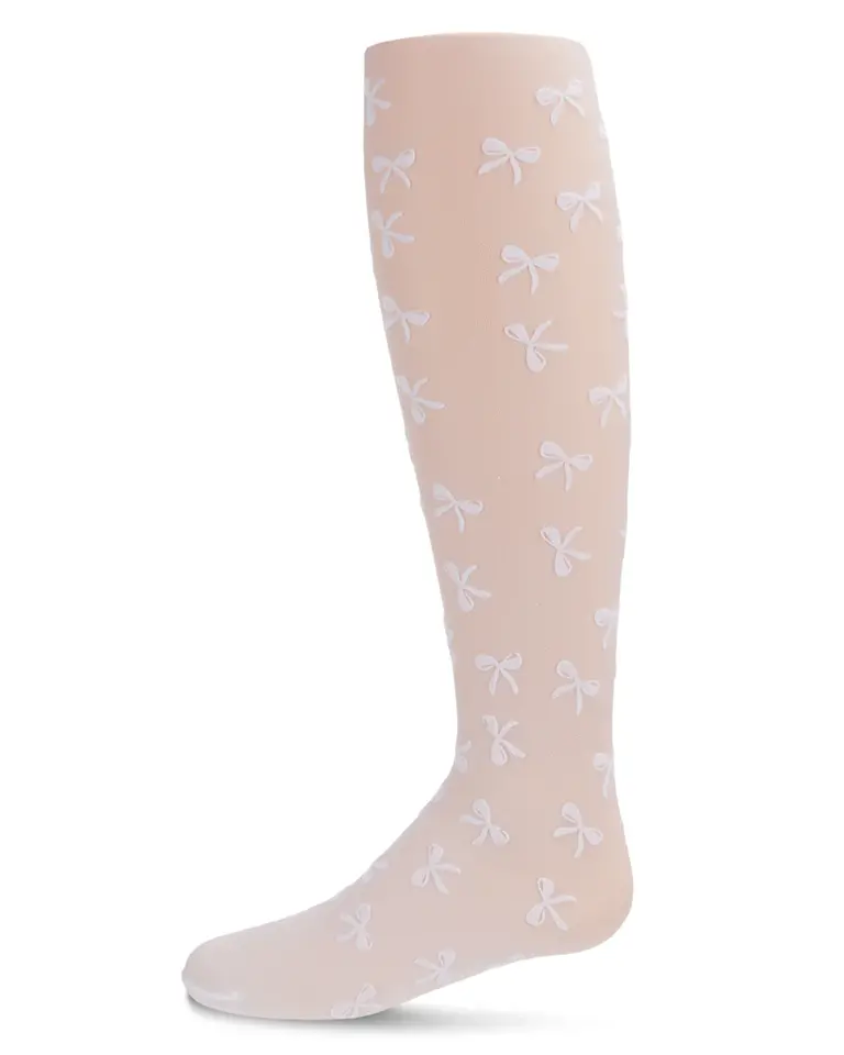 MeMoi Memoi Girls Tights - Flocked Sheer Bouncing Bow Design - MKF-4035 -