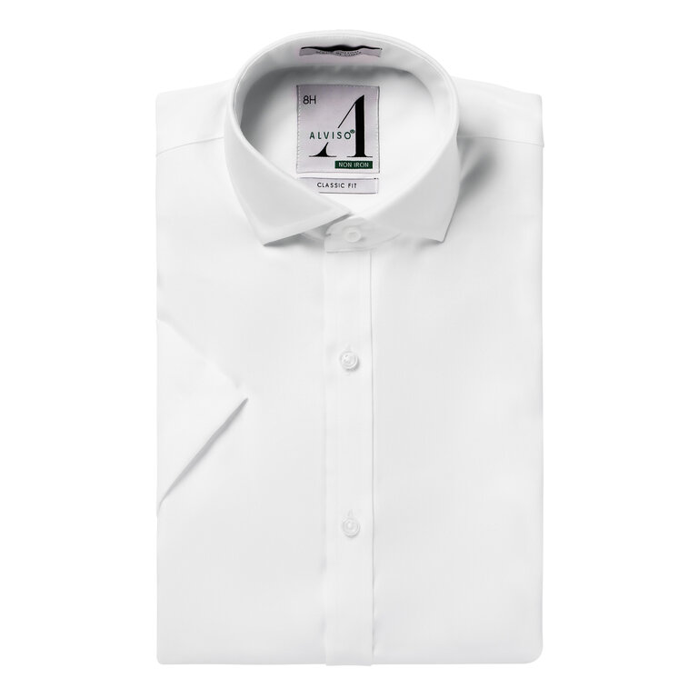 Alviso Alviso Boys 100% Cotton Non Iron White Shirt - Short Sleeve - Husky Fit -
