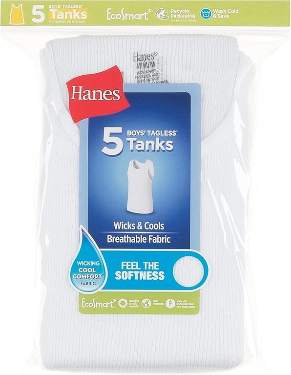 Hanes Hanes Boys White Ribbed Sleeveless Undershirt - 5 Pack -