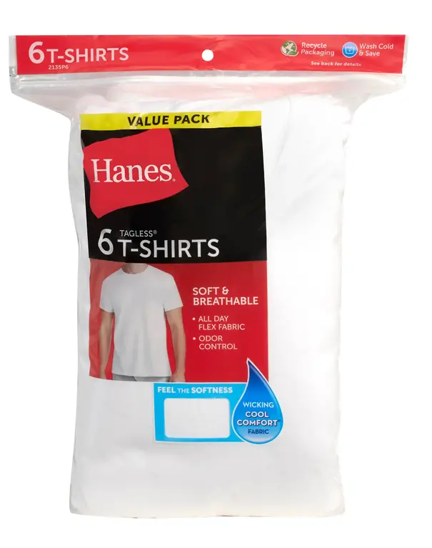 Hanes Hanes Mens Crew Neck T-Shirt - 6 Pack - 2135P6 -