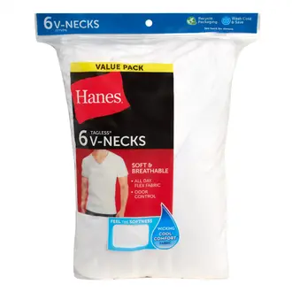 Hanes Hanes Mens V-Neck Undershirts - 6 Pack - 777VP6 -