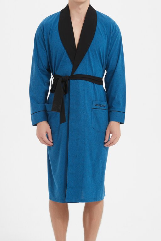 Ven Dave Ven Dave Mens Wrap Robe - Blue & Black - R05 -