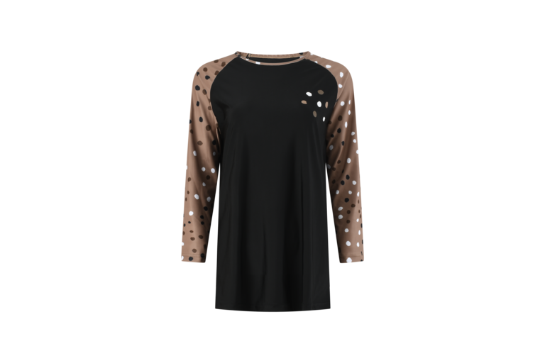 Abstract Abstract Girls/ladies Swim Coverup Tee - Black W/ Beige Checkered Design -