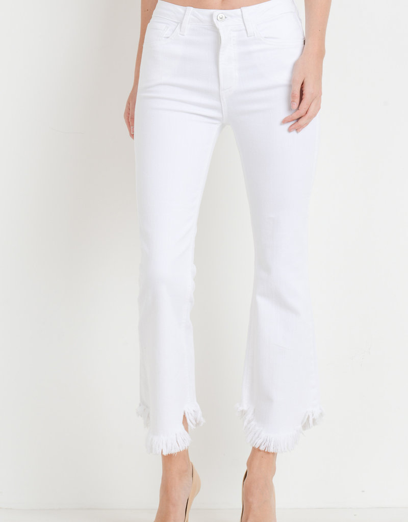 white flare ankle jeans