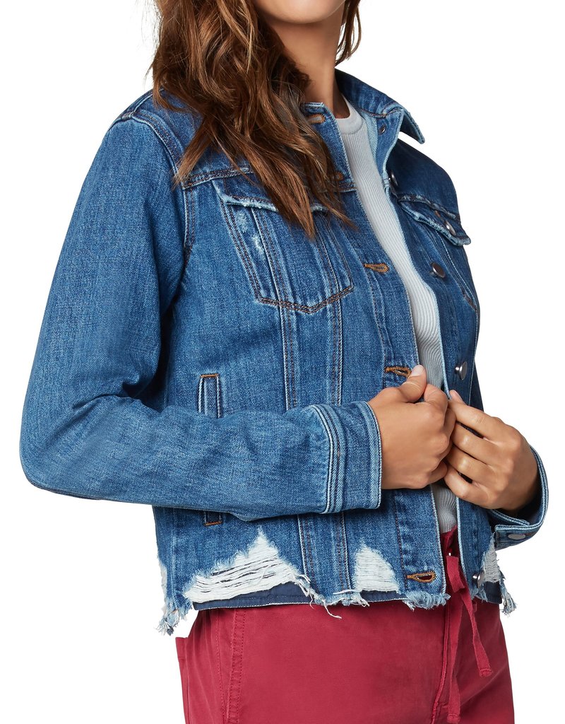 Classic Denim Jacket w/ Shredded Hem 