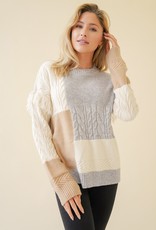 Color Block Fringe Sweater Grey Natural