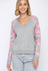 Camo Contrast V-Neck Sweater
