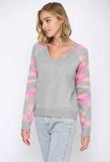 Camo Contrast V-Neck Sweater