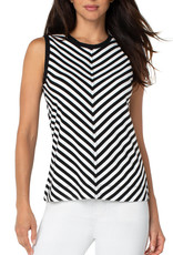 Sleeveless Scoop Neck Knit Stripe Tank Black/White