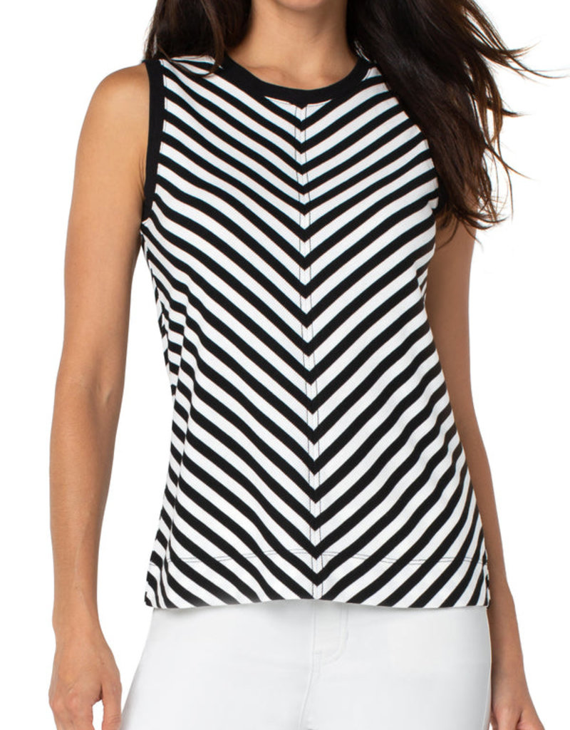 Sleeveless Scoop Neck Knit Stripe Tank Black/White