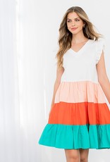 Poplin Color Block Ruffle Dress