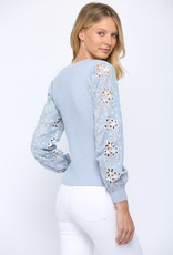 Lace Contrast Sleeve Sweater