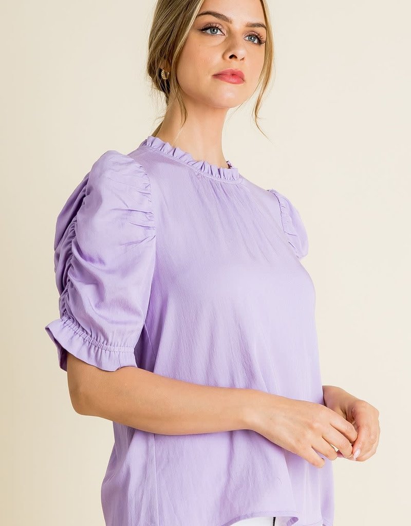 Lilac Ruched Sleeve Top