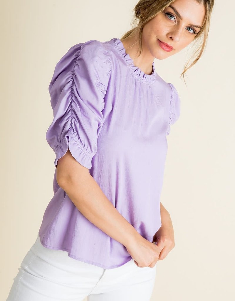 Lilac Ruched Sleeve Top